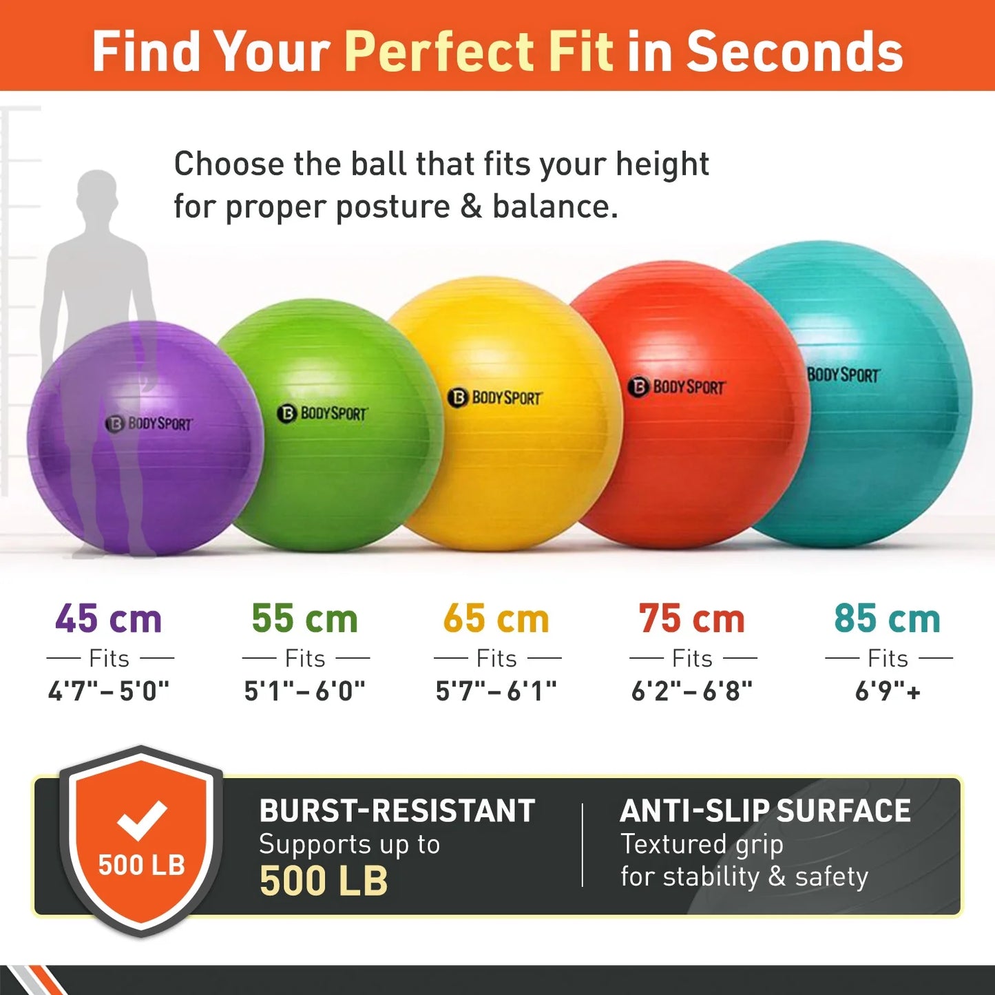 Yellow Fitness Ball (65 Cm), Pump & Exercise Guide Included