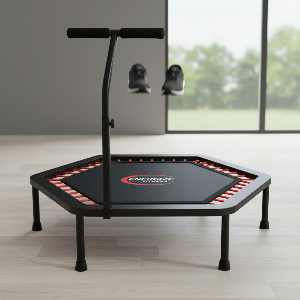 Mini trampoline rebounder with safety handlebar