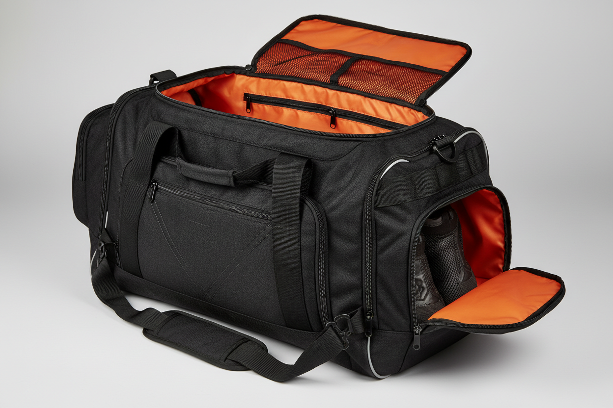 Large gym duffel bag with shoe compartment