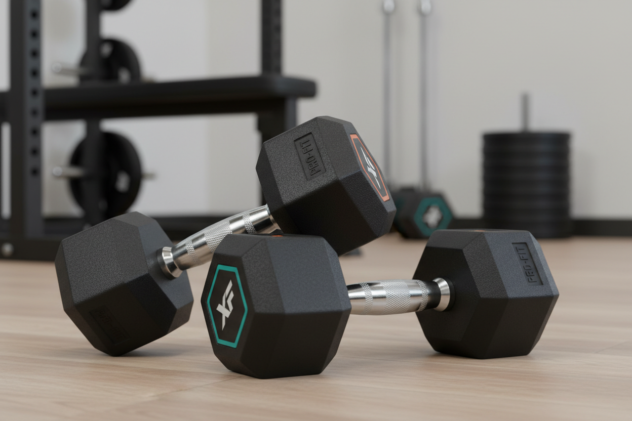 Rubber hex dumbbells for strength training