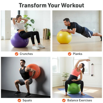 Yellow Fitness Ball (65 Cm), Pump & Exercise Guide Included