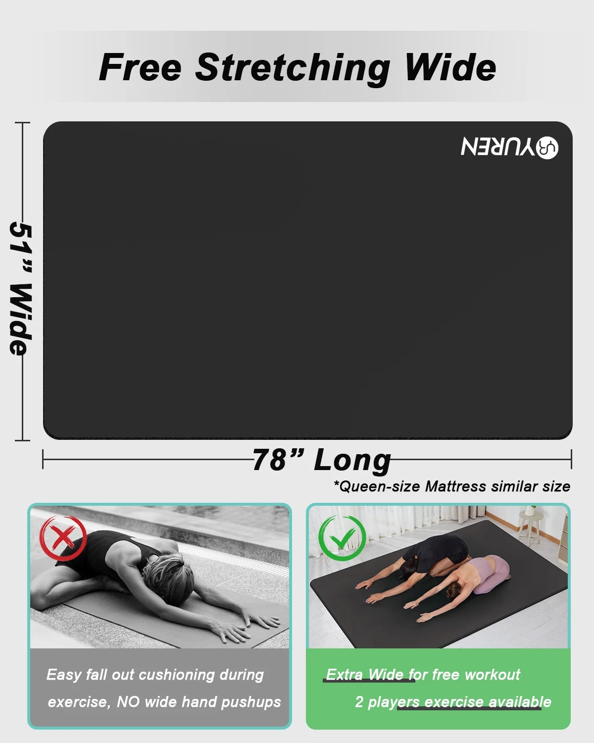 Large Yoga Mat 78"X51" 10Mm Thick NBR Foam Exercise Mat for Home Gym Pilates Floor Workout, Black