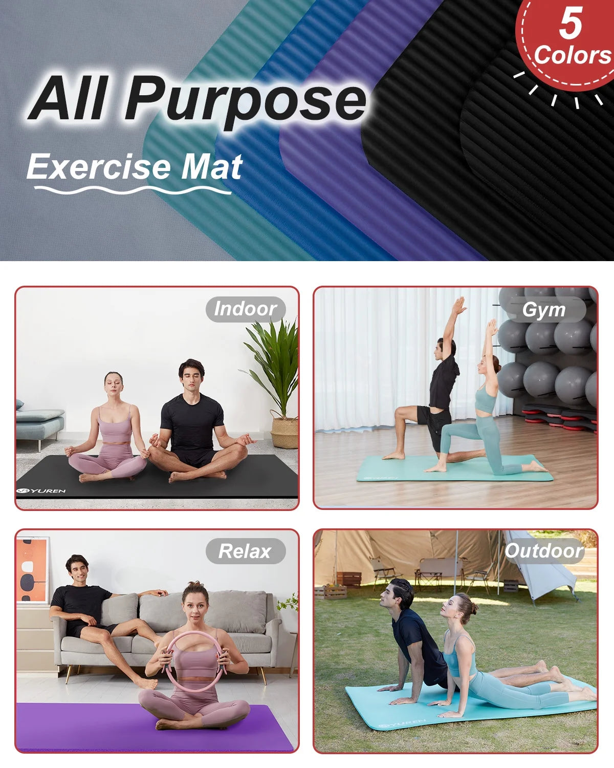 Large Yoga Mat 78"X51" 10Mm Thick NBR Foam Exercise Mat for Home Gym Pilates Floor Workout, Black