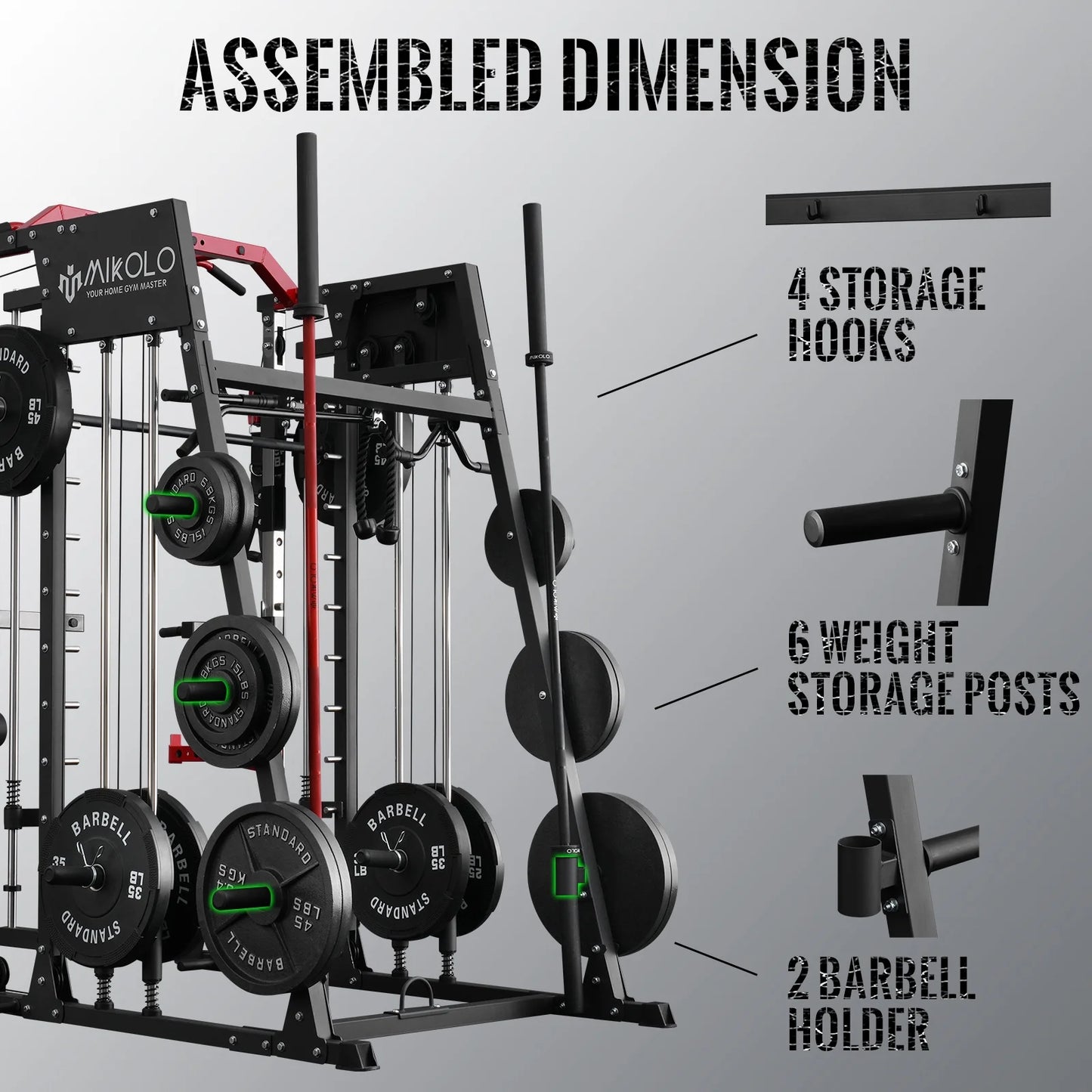 Smith Machine Home Gym, 2200 Lbs Power Rack Cage with Cable Crossover, Weight Bar, 360° Landmine, Barbell Holders and Other Attachments, Total Body Strength Training Cage