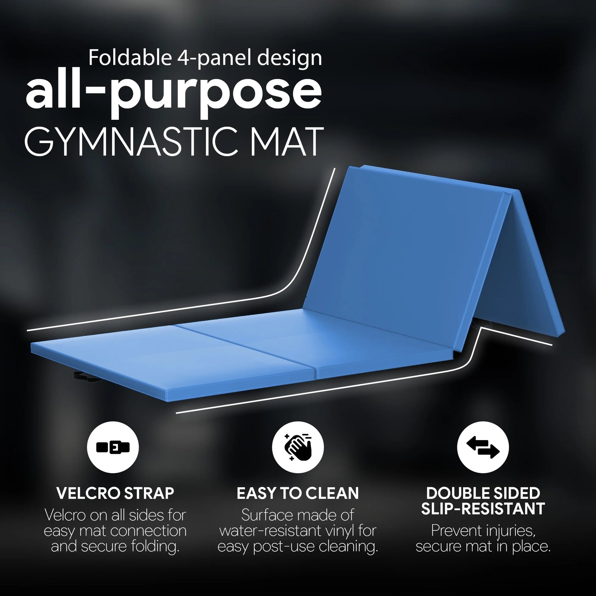 10Ft X 4Ft X 2In 4-Panel All-Purpose Folding Gymnastics Mat, Blue