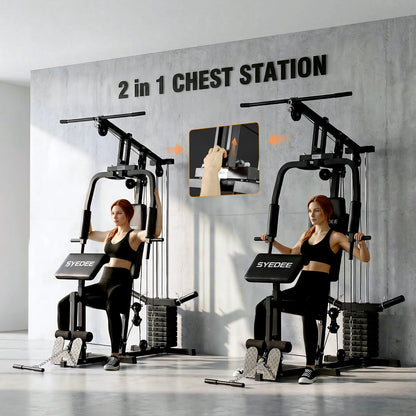 Multifunctional Home Gym System, Home Gym Station with 105LBS Weight Stack, All in One Workout Machine for Full Body Strength Training