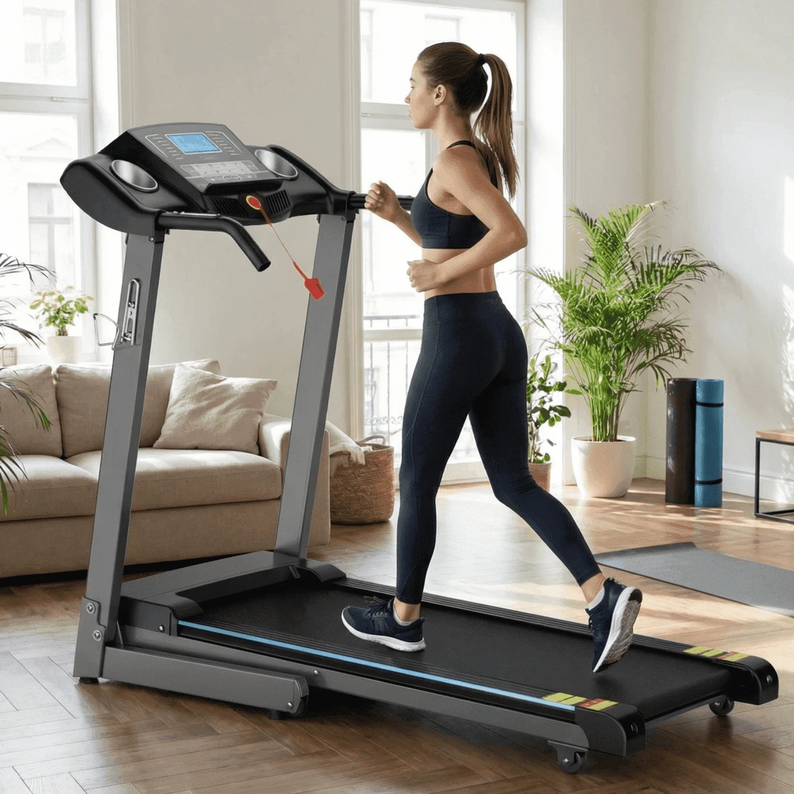 12Level Treadmill Auto Incline 2.5HP Folding Treadmill for Home with LCD Monitor 220Lbs 8.5 Mph Speed Range