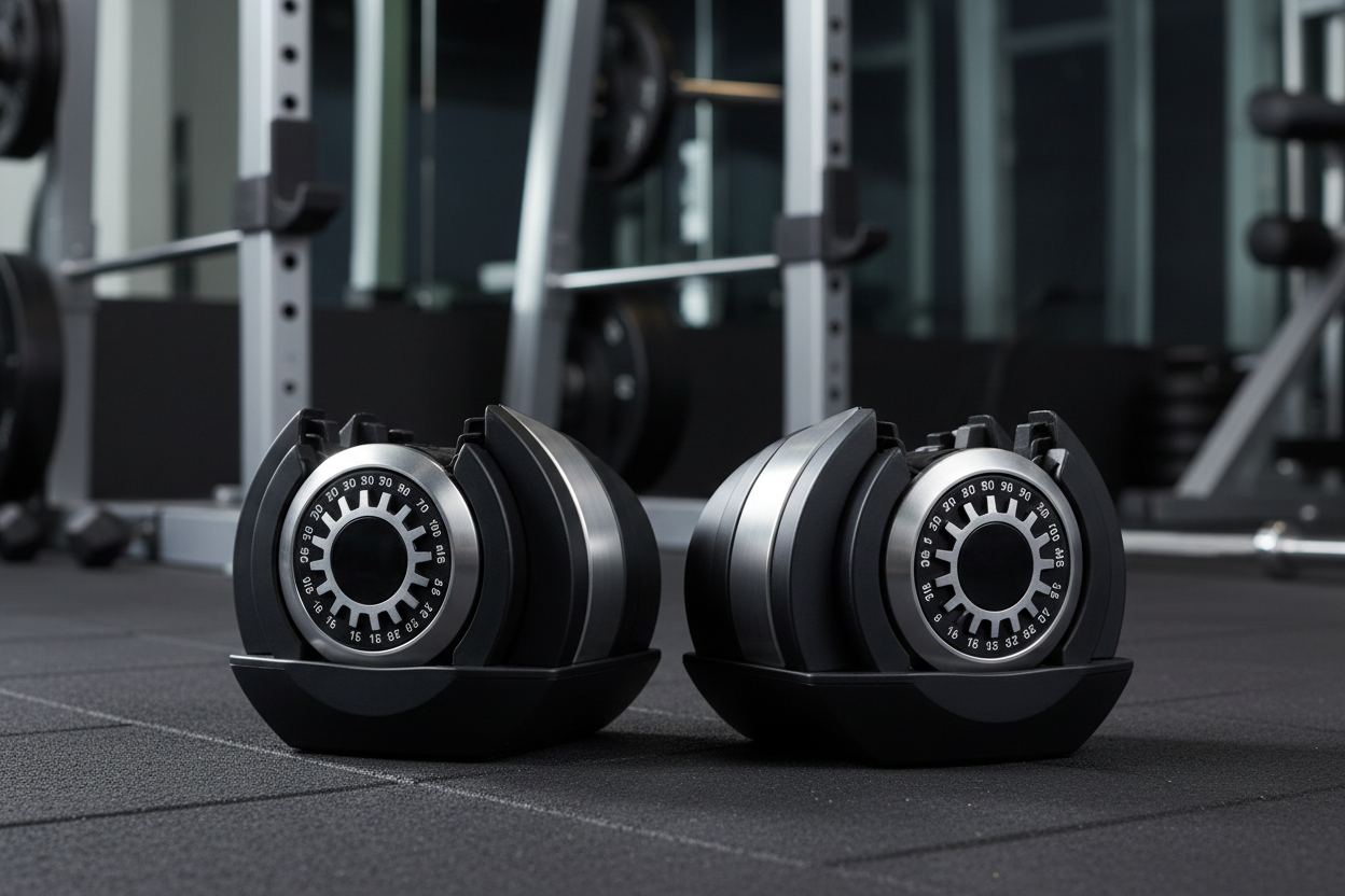 Adjustable dumbbells with quick-change dial system